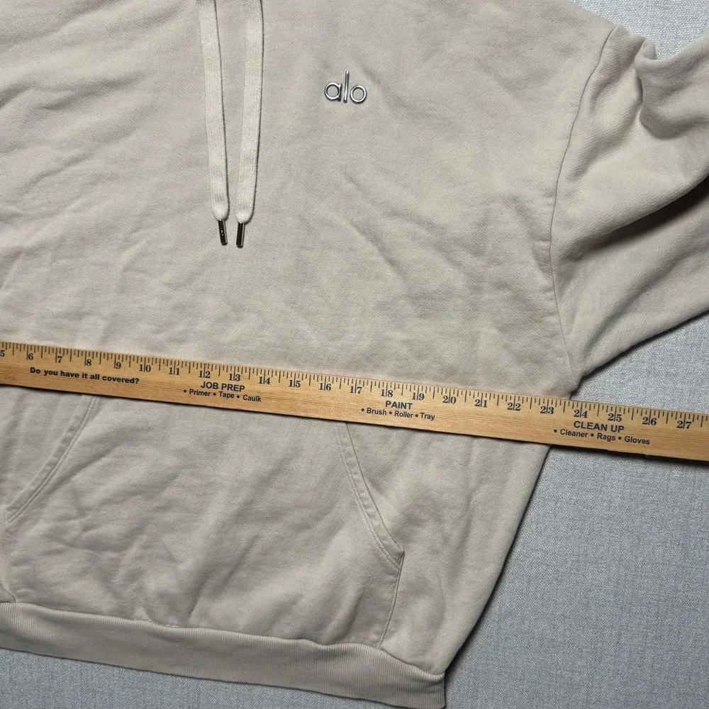 Alo Athletic Hoodie Pullover Lightweight Beige Cotton Blend Drawstring Size M - Picture 3 of 7
